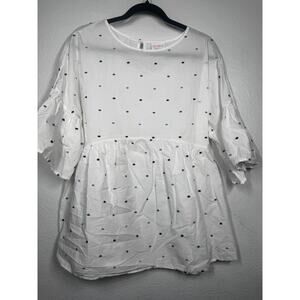 Isabel Maternity Peplum Top White Sz L Embroidered Polka Dot